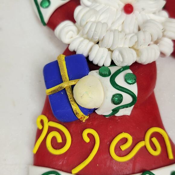 Vintage Clay Dough Santa With Gift Christmas Tree Ornament Hanging Holiday Decor - Picture 12 of 12
